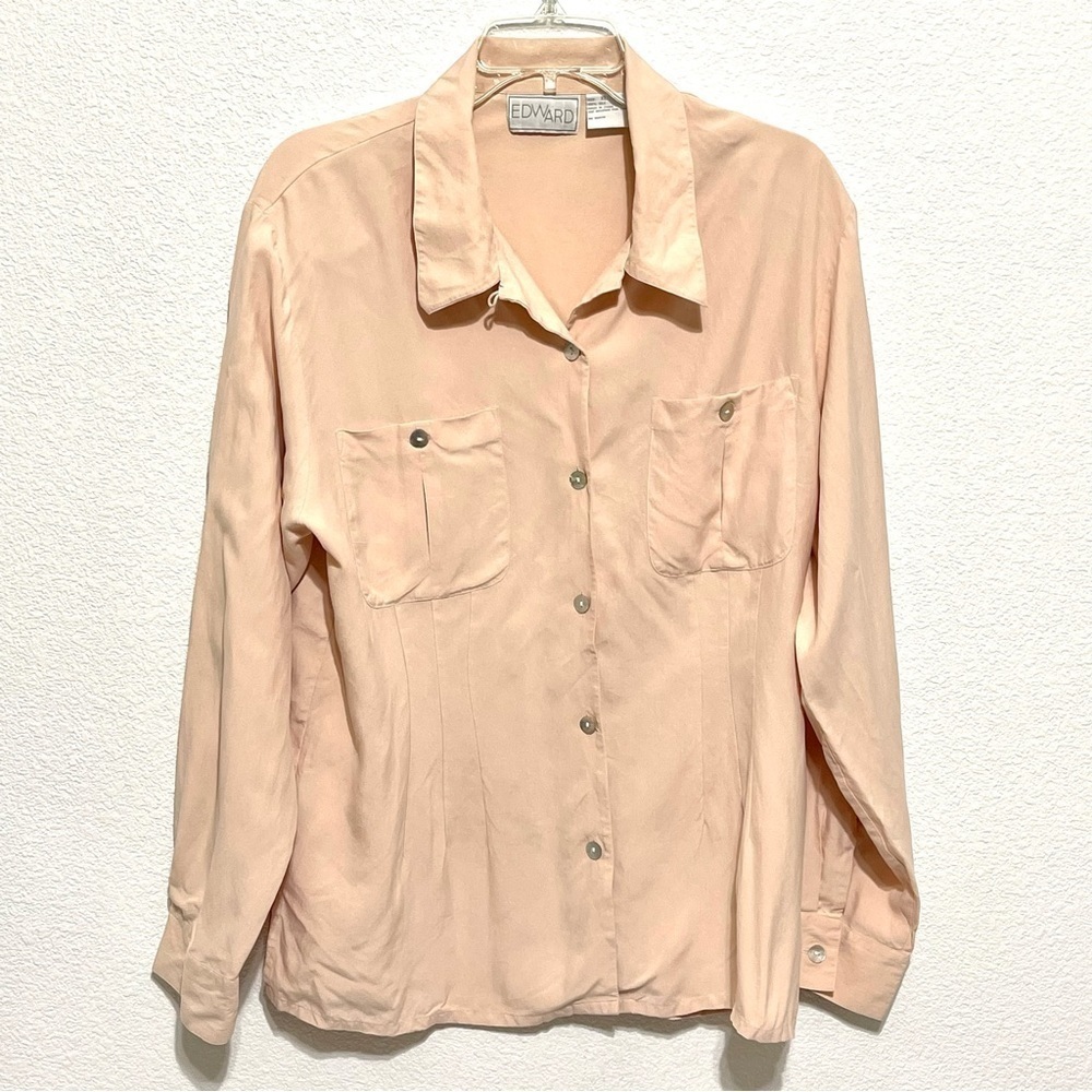 Edward Woman 100% SILK Light Salmon Long Sleeve Button Shirt Size XL - Picture 8 of 12